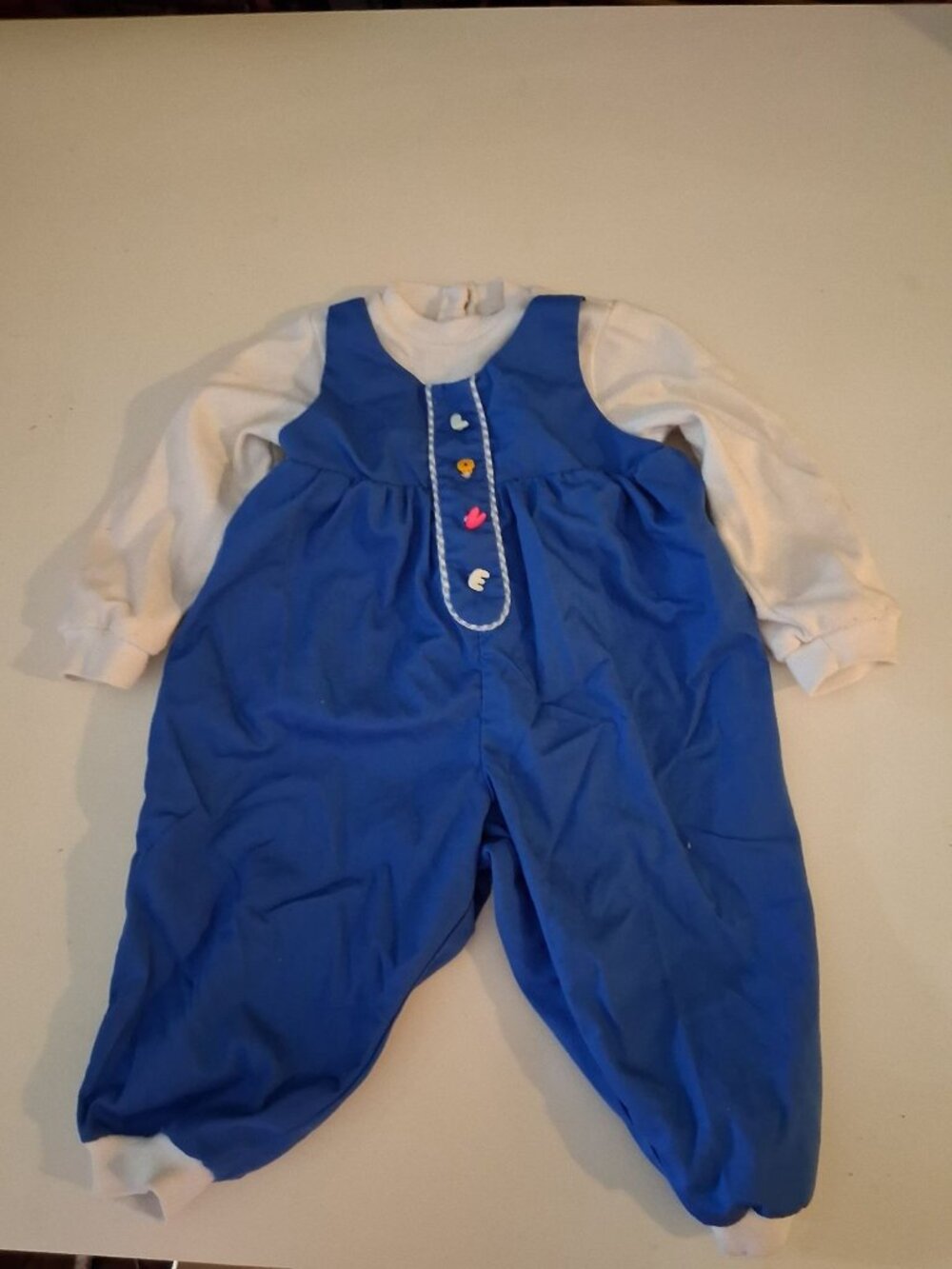 VTG Baby Doll Blue Romper Overall Outfit Love Accent